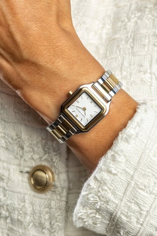 Montre à quartz en acier et diamant - Doré et argenté - Monica Monaco