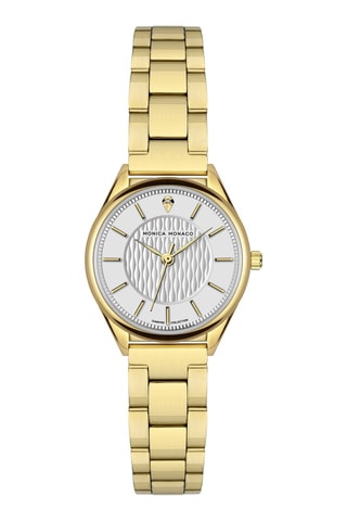 Montre à quartz en acier et diamant - Doré et blanc - Monica Monaco