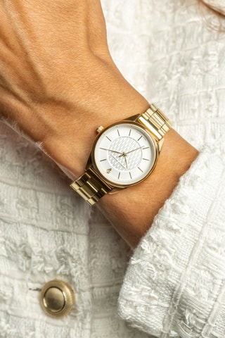 Montre à quartz en acier et diamant - Doré et blanc - Monica Monaco