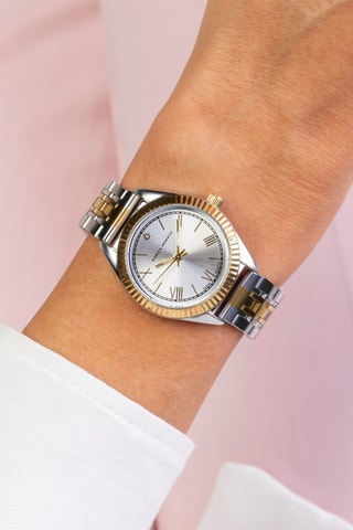 Montre à quartz en acier et diamant - Argenté et doré - Monica Monaco