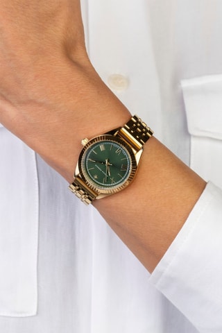 Montre à quartz en acier et diamant - Doré et vert foncé - Monica Monaco