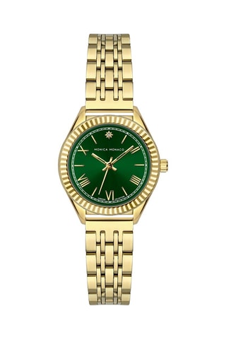 Montre à quartz en acier et diamant - Doré et vert foncé - Monica Monaco
