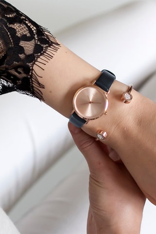Montre à quartz en cuir - Noir et doré rose - Paul McNeal