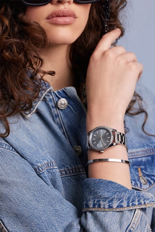 Coffret montre à quartz en acier et zircons et bracelet Ankara