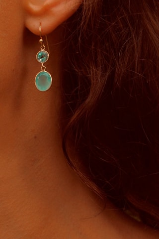 Boucles d'oreilles - Argent plaqué or jaune, topazes et calcédoines