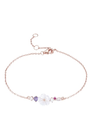 Bracelet - Argent plaqué or rose, rubis, améthyste et nacre