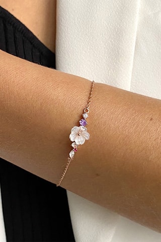 Bracelet - Argent plaqué or rose, rubis, améthyste et nacre
