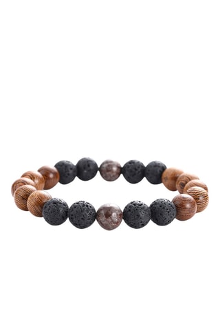Bracelet - Perles de bois, pierres de lave et pierre d'albâtre