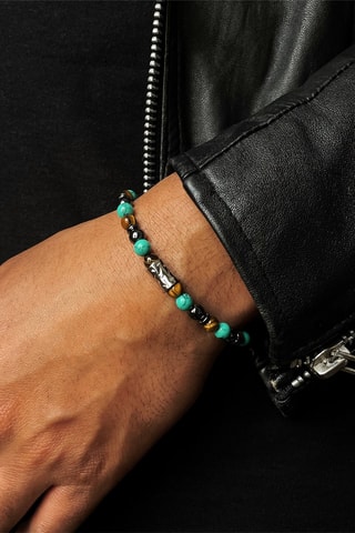 Bracelet -
Hématites, œils-de-tigre et turquoises