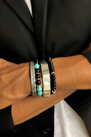 Bracelet 
Argent, onyx et turquoises