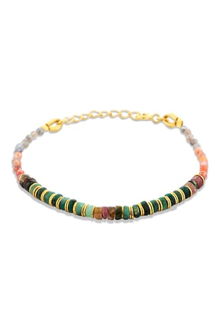 Bracelet doré à l'or fin jaune - Pierres-de-lune, tourmalines et émeraudes