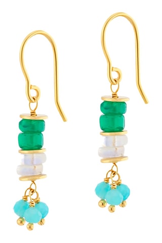 Boucles d'oreilles dorées à l'or fin jaune - Pierre de lune, amazonite et onyx