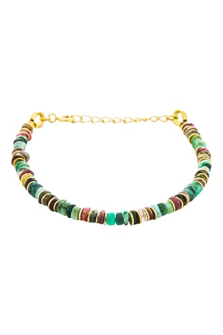 Bracelet doré à l'or fin jaune - Emeraudes et tourmalines