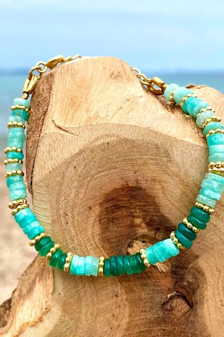 Bracelet doré à l'or fin jaune - Onyx et amazonites