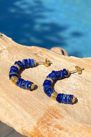 Boucles d'oreilles dorées à l'or fin jaune - Lapis-lazuli et zircons cubiques