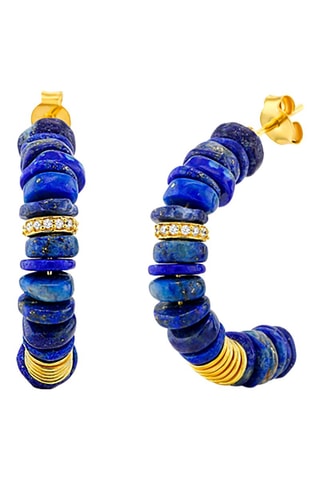Boucles d'oreilles dorées à l'or fin jaune - Lapis-lazuli et zircons cubiques