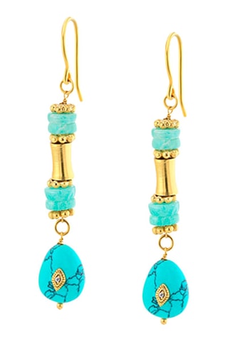 Boucles d'oreilles dorées à l'or fin jaune - Turquoises, amazonites et zircons cubiques