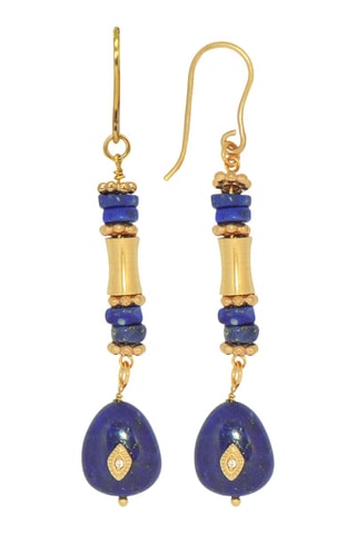 Boucles d'oreilles dorées à l'or fin jaune - Lapis-lazulis et zircons cubiques