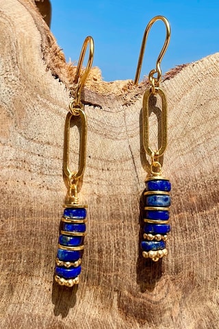 Boucles d'oreilles dorées à l'or fin jaune - Lapis-lazulis