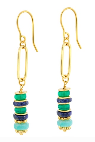 Boucles d'oreilles dorées à l'or fin jaune - Onyx, amazonite et lapis-lazuli