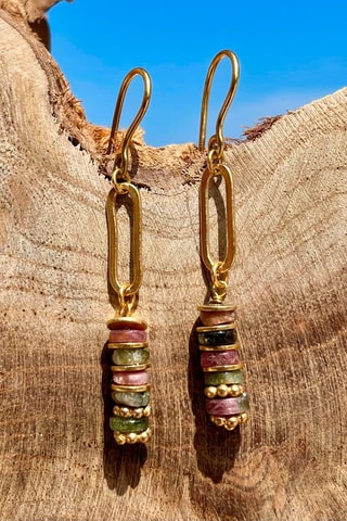Boucles d'oreilles dorées à l'or fin jaune - Tourmalines