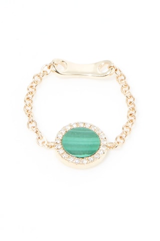 Bague chaine Nicée Or jaune, diamants et malachite