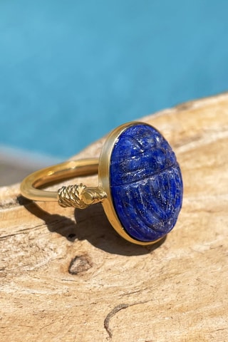 Bague dorée à l'or fin jaune - Lapis-lazuli
