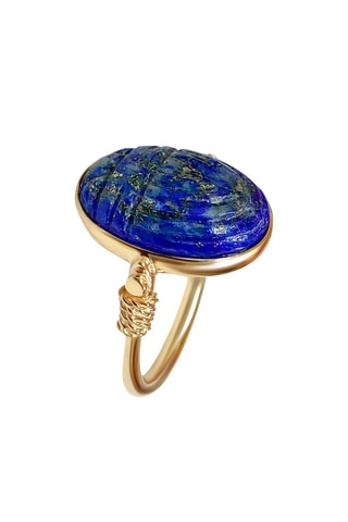 Bague dorée à l'or fin jaune - Lapis-lazuli