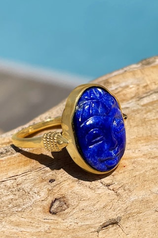 Bague dorée à l'or fin jaune Lapis-lazuli