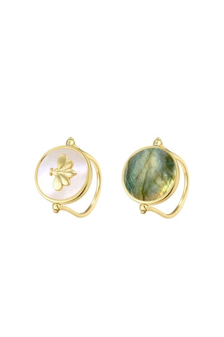 Bague dorée à l'or fin jaune Nacre et labradorite