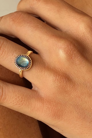 Bague - Argent plaqué or jaune et labradorite