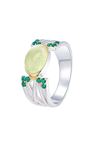 Bague - Argent, argent plaqué or jaune, quartz et émeraudes