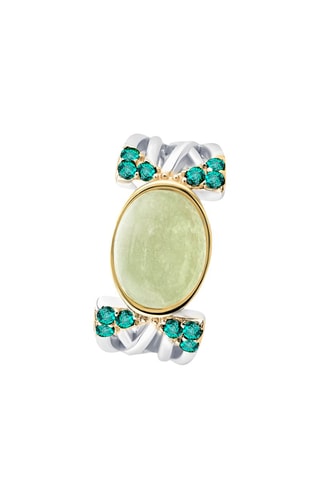 Bague - Argent, argent plaqué or jaune, quartz et émeraudes