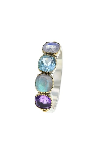 Bague - Argent, argent plaqué or jaune labradorite, pierre de lune, topaze et améthyste