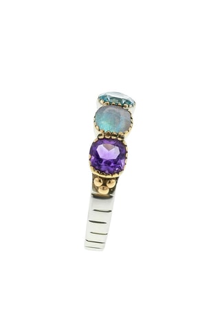 Bague - Argent, argent plaqué or jaune labradorite, pierre de lune, topaze et améthyste