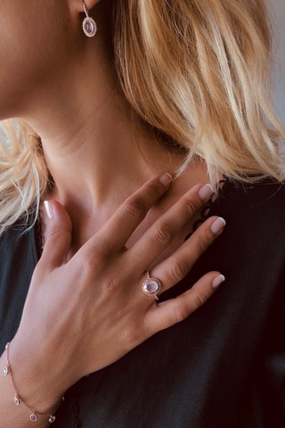 Bague - Argent plaqué or rose, quartz et cristaux tchèques