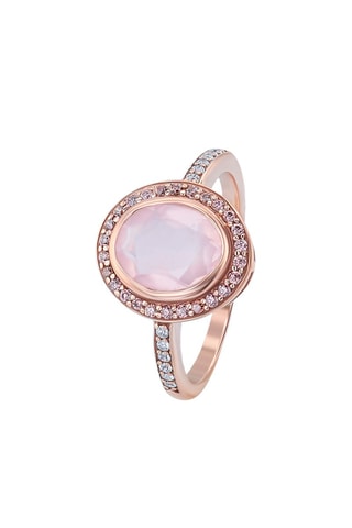 Bague - Argent plaqué or rose, quartz et cristaux tchèques