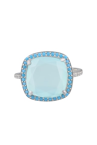 Bague - Argent, aqua calci, turquoises et zirconiums