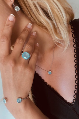 Bague - Argent, aqua calci, turquoises et zirconiums