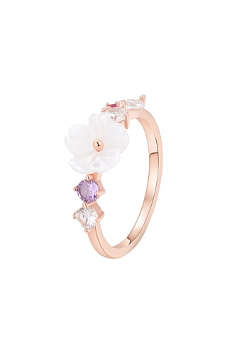 Bague - Argent doré à l'or rose, améthystes et nacre
