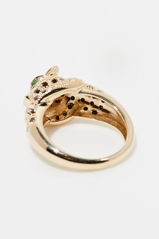Bague Panthère Noire Or jaune, diamants et émeraudes
