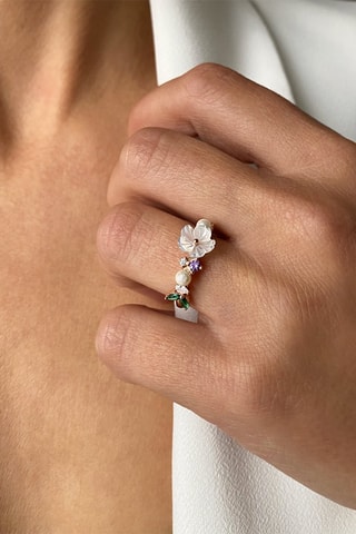 Bague - Argent plaqué or rose, nacre et améthyste