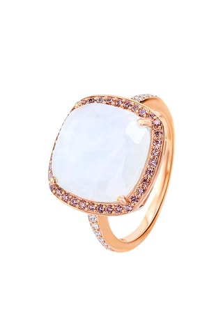 Bague - Argent plaqué or rose, pierre de lune et rhodolites
