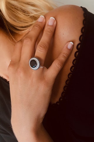 Bague Argent, onyx et spinelles