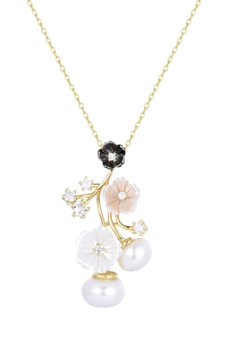 Collier Argent plaqué or jaune et nacre