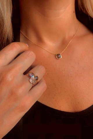Collier - Argent plaqué or jaune et labradorite