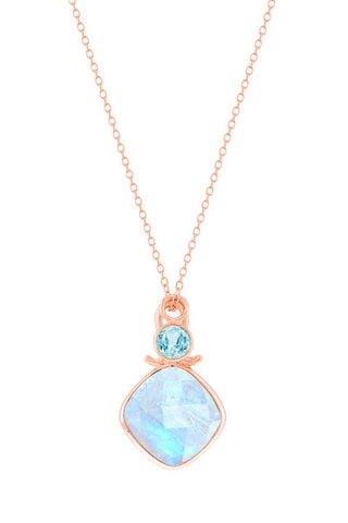 Collier - Argent plaqué or rose, pierre de lune et topaze