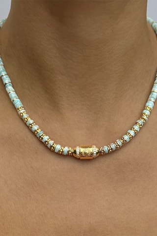 Collier - Plaqué or jaune et amazonites 