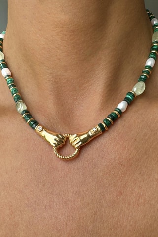Collier - Plaqué or jaune, malachites et zircons