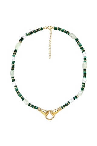 Collier - Plaqué or jaune, malachites et zircons